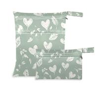 Amooorous Green Romantic Valentine Love Messproof Sac étanche Lot de 2 essentiels de voyage pour vol avec poignée pour garderie, plage