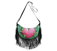 Amooorous Green Vines Sac à bandoulière enveloppé de cœurs de pêche de taille moyenne pour femme, sac à bandoulière avec pampilles, sac à bandoulière pour femme, sac à main avec (prop2)