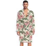 Amooorous Guyana Regia Lily Red Peignoir pour homme Grande robe d'été Vêtements de nuit pour homme Col en V Chemise de nuit Bata de Felpa para Hombre pour hôpital L