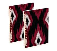 Amooorous Ikat Lot de 2 cahiers à spirales à spirales dessinés à la main Rouge foncé Format A5 21,1 x 14,5 cm
