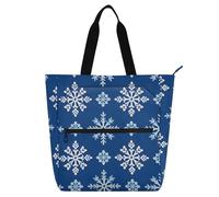 Amooorous Joli sac fourre-tout décoratif pour enfants et adultes, sac d'école tendance bleu flocon de neige imperméable avec poches à fermeture éclair pour l'école, le shopping, les courses, les