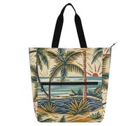 Amooorous Joli sac fourre-tout décoratif pour enfants, garçons et filles, vintage, bord de mer, coucher de soleil, sac fourre-tout léger pour bibliothèque, livre, sac fourre-tout avec poches pour