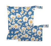 Amooorous Little Blue and White Daisy Lot de 2 sacs imperméables pour bébé avec poignées pour le bain, la piscine