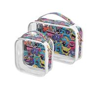 Amooorous Lot de 2 autocollants transparents décoratifs à suspendre - Approuvé par la TSA - Trousse de maquillage transparente - Essentiel de voyage, Graffiti Art Trend Play Stickers, 1 size