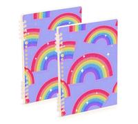 Amooorous Lot de 2 cahiers à spirales à spirales de format A5 arc-en-ciel de fausses paillettes colorées 21,1 x 14,5 cm, couverture rigide, 60 feuilles pour le travail et la salle de classe