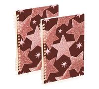 Amooorous Lot de 2 cahiers à spirales à spirales de format A5 avec fausses paillettes or rose et étoiles blanches, 21,1 x 14,5 cm, à spirales, 60 feuilles pour voyage et écriture