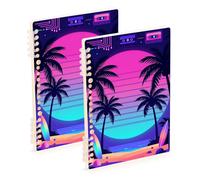 Amooorous Lot de 2 cahiers à spirales à spirales de format A5, motif palmier, coucher de soleil, été, 21,1 x 14,5 cm, reliure à spirale, 60 feuilles pour voyage et écriture