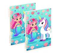 Amooorous Lot de 2 cahiers à spirales à spirales, format A5, motif licorne, arc-en-ciel, 21,1 x 14,5 cm, pour l'école et le bureau