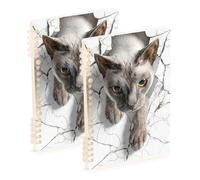 Amooorous Lot de 2 cahiers à spirales A5 avec motif chat birman 3D, orange, 21,1 x 14,5 cm, à spirale, 60 feuilles pour l'école et le bureau