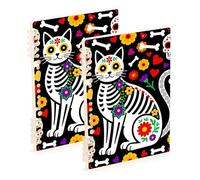 Amooorous Lot de 2 cahiers à spirales de format A5 avec tête de mort en sucre et chat mignon Dia De Los Muertos 21,1 x 14,5 cm