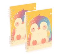 Amooorous Lot de 2 cahiers à spirales format A5 avec motif pingouin de couleur arc-en-ciel 21,1 x 14,5 cm, résistant à l'usure, 60 feuilles pour planificateur et entreprise