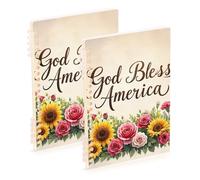 Amooorous Lot de 2 cahiers colorés à spirale, format A5, motif fleurs du 4 juillet, jour de l'indépendance, 21,1 x 14,5 cm, résistant à l'usure, 60 feuilles pour le travail et la salle de classe