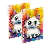 Amooorous Lot de 2 cahiers de composition A5 avec motif chat aquarelle blanc 21,1 x 14,5 cm - Reliure à spirale - 60 feuilles pour l'école et le bureau