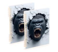 Amooorous Lot de 2 cahiers d'école à spirales humoristiques Gorilla 3D de format A5, 21,1 x 14,5 cm, résistant à l'usure, 60 feuilles pour l'école et le bureau
