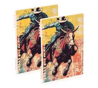 Amooorous Lot de 2 cahiers lignés colorés format A5, style cowboy, sauvage, ouest, 21,1 x 14,5 cm, carnet à spirale robuste pour collège 60 feuilles pour agenda et liste de choses à faire