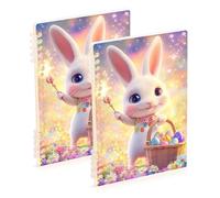 Amooorous Lot de 2 carnets à spirales format A5 - Motif dessin animé de Pâques - 21,1 x 14,5 cm - Reliure à spirales lignées - 60 feuilles pour le travail et la salle de classe