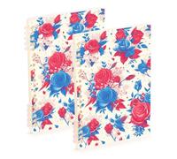 Amooorous Lot de 2 carnets à spirales lignés format A5 avec motif roses rouges et bleues du 4 juillet - 21,1 x 14,5 cm - Couverture rigide - 60 feuilles pour planificateur et affaires