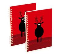 Amooorous Lot de 2 carnets à spirales lignés rouges et noirs de format A5, 21,1 x 14,5 cm, 60 feuilles pour voyage et écriture