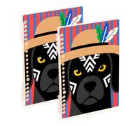 Amooorous Lot de 2 carnets de composition à spirales de format A5 avec motif chien noir bohème avec rayures rouges et bleues 21,1 x 14,5 cm, couverture rigide à un sujet unique, 60 feuilles pour