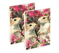 Amooorous Lot de 2 carnets de composition de peinture Gerbil Okra à fleurs rouges A5 21,1 x 14,5 cm à spirales larges lignés 60 feuilles pour planificateur et affaires