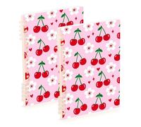 Amooorous Lot de 2 carnets de notes à spirales lignés à spirales, format A5, motif fleurs de cerisier rouges, 21,1 x 14,5 cm, 60 feuilles pour voyage et écriture