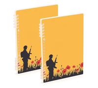 Amooorous Lot de 2 carnets de notes lignés à spirales de format A5 - Motif soldat avec le pistolet - Jaune - 21,1 x 14,5 cm
