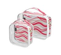 Amooorous Lot de 2 grandes trousses de maquillage et de toilette imperméables à l'eau avec motif vague Rouge pêche, Motif vagues Rouge pêche, 1 size