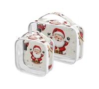 Amooorous Lot de 2 grandes trousses de toilette de voyage transparentes à suspendre avec motif Père Noël Haute résolution approuvées par la TSA, santa clause haute résolution, 1 size