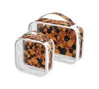 Amooorous Lot de 2 grandes trousses de toilette décoratives transparentes à paillettes oranges et noires approuvées par la TSA - Étanches - Conforme aux normes des compagnies aériennes, Faux