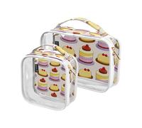 Amooorous Lot de 2 grandes trousses de toilette décoratives transparentes approuvées par la TSA - Conforme aux normes des compagnies aériennes - Motif gâteau mignon - Taille 1, Gâteau alimentaire
