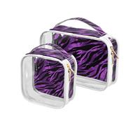 Amooorous Lot de 2 grandes trousses de toilette décoratives violettes et noires pour femme - Approuvées par la TSA - Étanches - Transparentes - Conforme aux normes des compagnies aériennes - Bolsa de