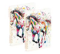 Amooorous Lot de 2 grands cahiers à spirales robustes de format A5 avec motif aquarelle cheval blanc 21,1 x 14,5 cm