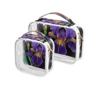 Amooorous Lot de 2 magnifiques trousses de toilette de voyage décoratives transparentes approuvées par la TSA pour homme et femme, Belle fleur d'iris, 1 size