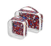 Amooorous Lot de 2 multi-fleurs et papillons rouges et bleus transparents cosmétiques décoratifs pour hommes approuvés TSA transparent grande trousse de toilette de voyage maquillage essentiel,