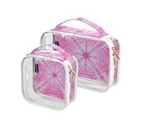 Amooorous Lot de 2 petites trousses de toilette décoratives transparentes dégradées roses approuvées par la TSA - Trousse de maquillage transparente pour homme - Kit de rasage Bolsa de maquillaje,