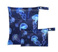 Amooorous Lot de 2 petits sacs étanches en forme de méduse bleue flottant dans la mer pour bébés avec poignées pour les voyages, couches pour bébé