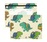 Amooorous Lot de 2 pochettes à crayons transparentes avec fenêtre pour classeur à 3 anneaux - Fournitures pour enseignants - Fournitures d'université - Beige - Silhouette de dinosaure mignon