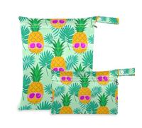 Amooorous Lot de 2 sacs à couches humides pour lunettes de soleil d'été - Ananas - Vert - Anti-désordre - Pour maillot de bain - Avec poignées pour la garderie, le yoga