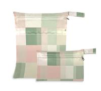 Amooorous Lot de 2 sacs à couches réutilisables carrés roses et verts pour bébé avec poignées pour couches de bébé, plage