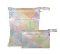 Amooorous Lot de 2 sacs à langer carrés colorés avec lignes irrégulières lavables pour maillot de bain avec poignées pour la plage, la salle de sport