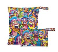 Amooorous Lot de 2 sacs à langer colorés Strange Friends étanches avec poignées pour voyage, piscine