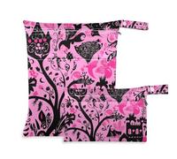 Amooorous Lot de 2 sacs à langer imperméables et lavables en forme de château d'Halloween noir et rose avec poignées pour la gym, le yoga