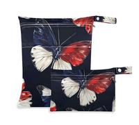 Amooorous Lot de 2 sacs à langer imperméables réutilisables avec poignées pour yoga, voyage Motif papillon Rouge/blanc/bleu, Papillon rouge, blanc et bleu, indépendance, 1 size, Décontracté
