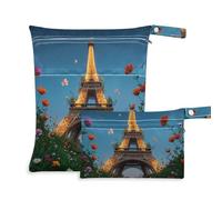 Amooorous Lot de 2 sacs à linge romantiques parisiens en fer avec des fleurs - Essentiels de voyage pour bébé - Avec poignées pour la salle de sport, la plage
