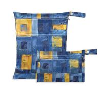 Amooorous Lot de 2 sacs carrés à fermeture éclair jaunes et bleus pour couches - Essentiels de voyage pour bébés avec poignées pour le bain, la garderie