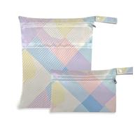 Amooorous Lot de 2 sacs carrés colorés avec lignes irrégulières à fermeture éclair pour nageurs - Essentiels de voyage pour bébés avec poignées pour la plage, la salle de sport