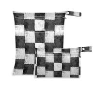 Amooorous Lot de 2 sacs carrés noirs et blancs à fermeture éclair pour le voyage - Sacs humides pour maillot de bain avec poignées pour le yoga, le yoga