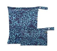 Amooorous Lot de 2 sacs de bain imperméables à imprimé léopard bleu avec poignées pour le bain, la piscine