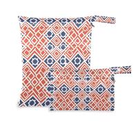 Amooorous Lot de 2 sacs de bain imperméables à motifs géométriques plats orange bleu pour bébé avec poignées pour la plage, les couches de bébé
