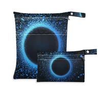 Amooorous Lot de 2 sacs de bain lavables bleu/noir Glitter Planet avec poignées pour le yoga, la piscine